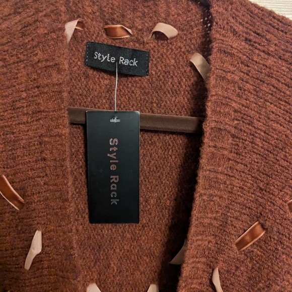 NWT Style Rack Chestnut Wool Blend Ribbon Accents Cardigan Sweater Women's L* - Picture 8 of 9